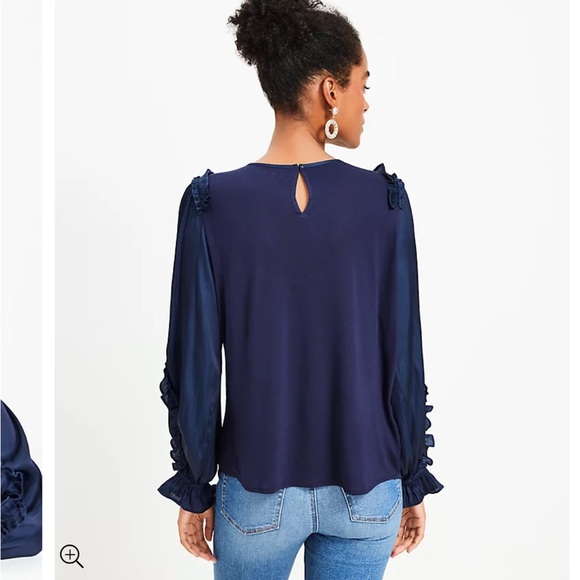 Mixed Media Ruffle Sleeve Top deep space blue - Picture 3 of 5